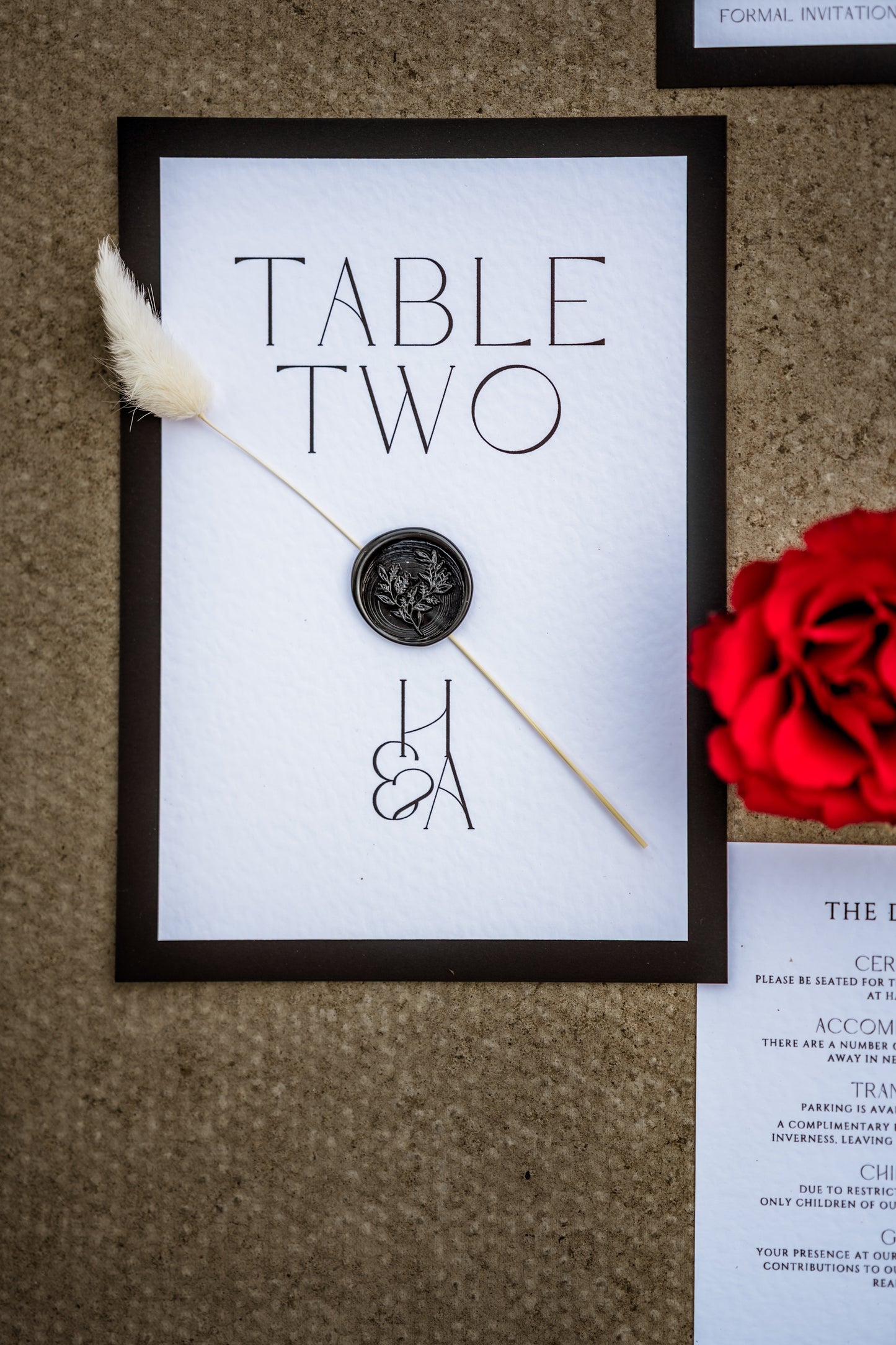 Minimalistic Black and White Wedding Table Name / Number Sign - The Highland Suite