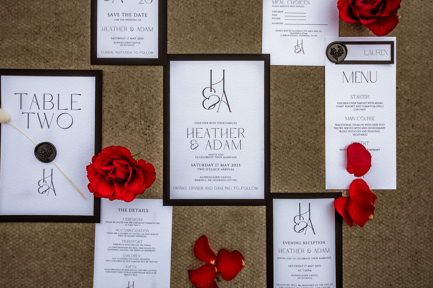 Minimalistic Black and White Wedding Table Name / Number Sign - The Highland Suite