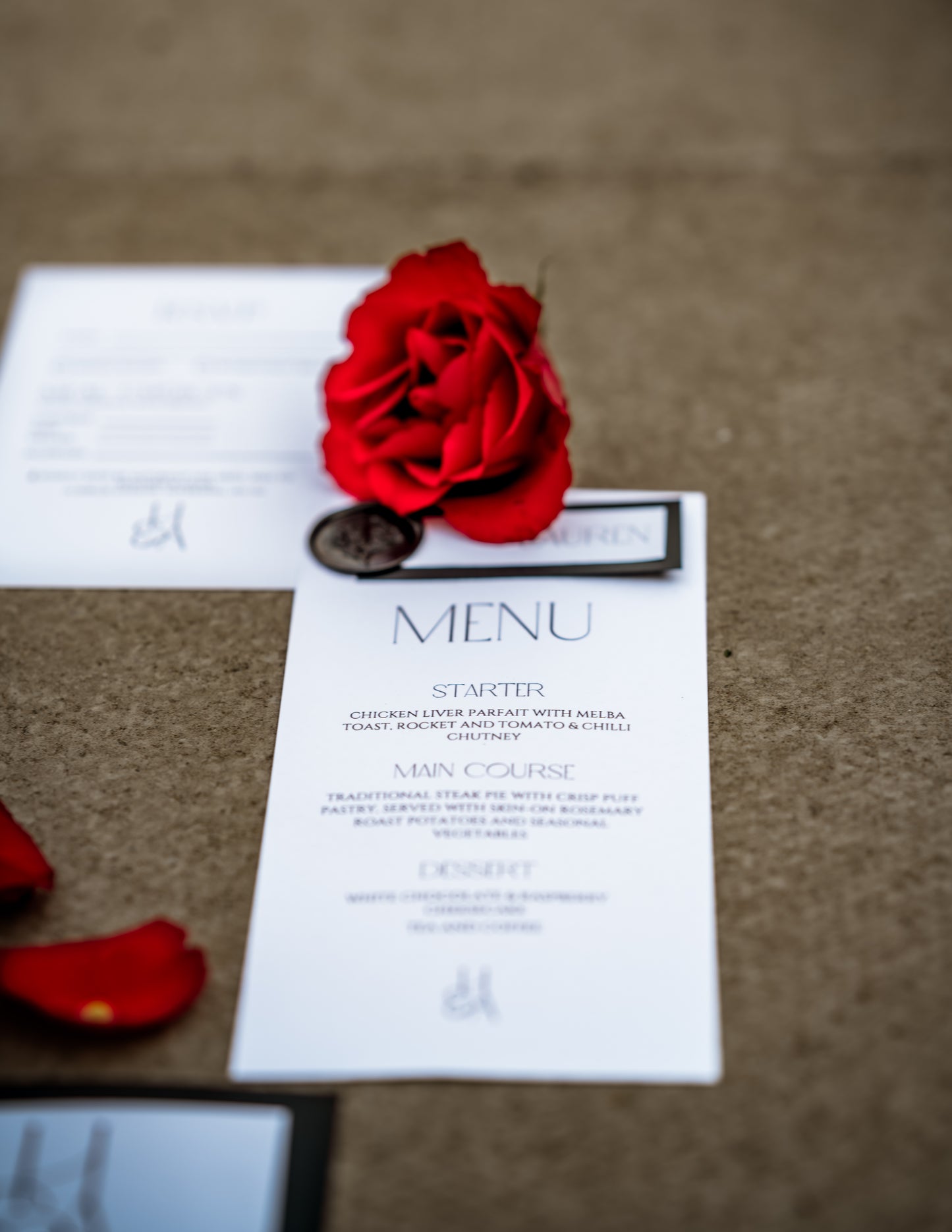 Minimalistic Black and White Wedding Guest Menu with Name Card - The Highland Suite