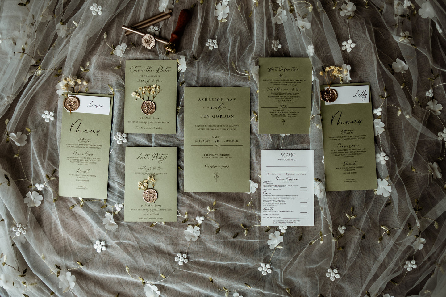 Rustic Sage Green Wedding Table Name / Number Sign - The Culross Suite