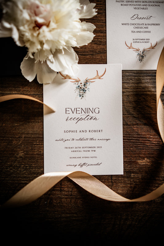 Scottish Stag Wedding Evening Invitation & Envelope - The Stag Suite