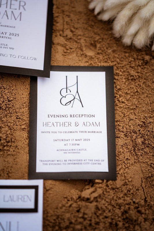 Minimalistic Black and White Wedding Evening Reception Invitation - The Highland Suite
