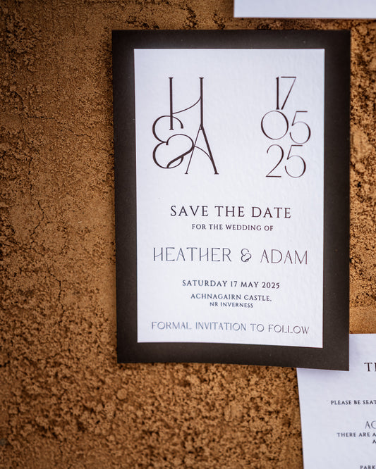 Minimalistic Black and White Wedding Save the Date Card - The Highland Suite