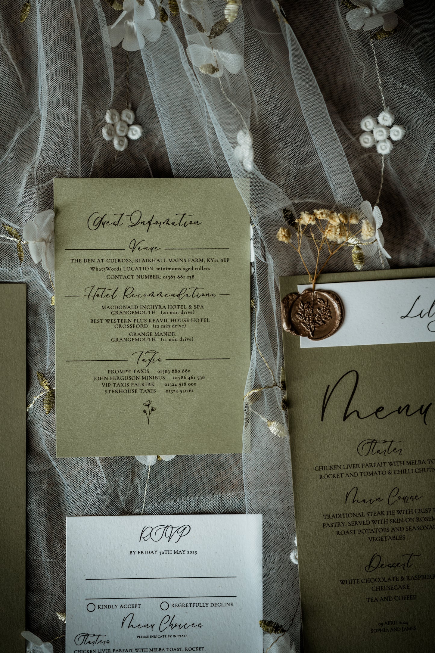 Rustic Sage Green Wedding Invitation Set - The Culross Suite