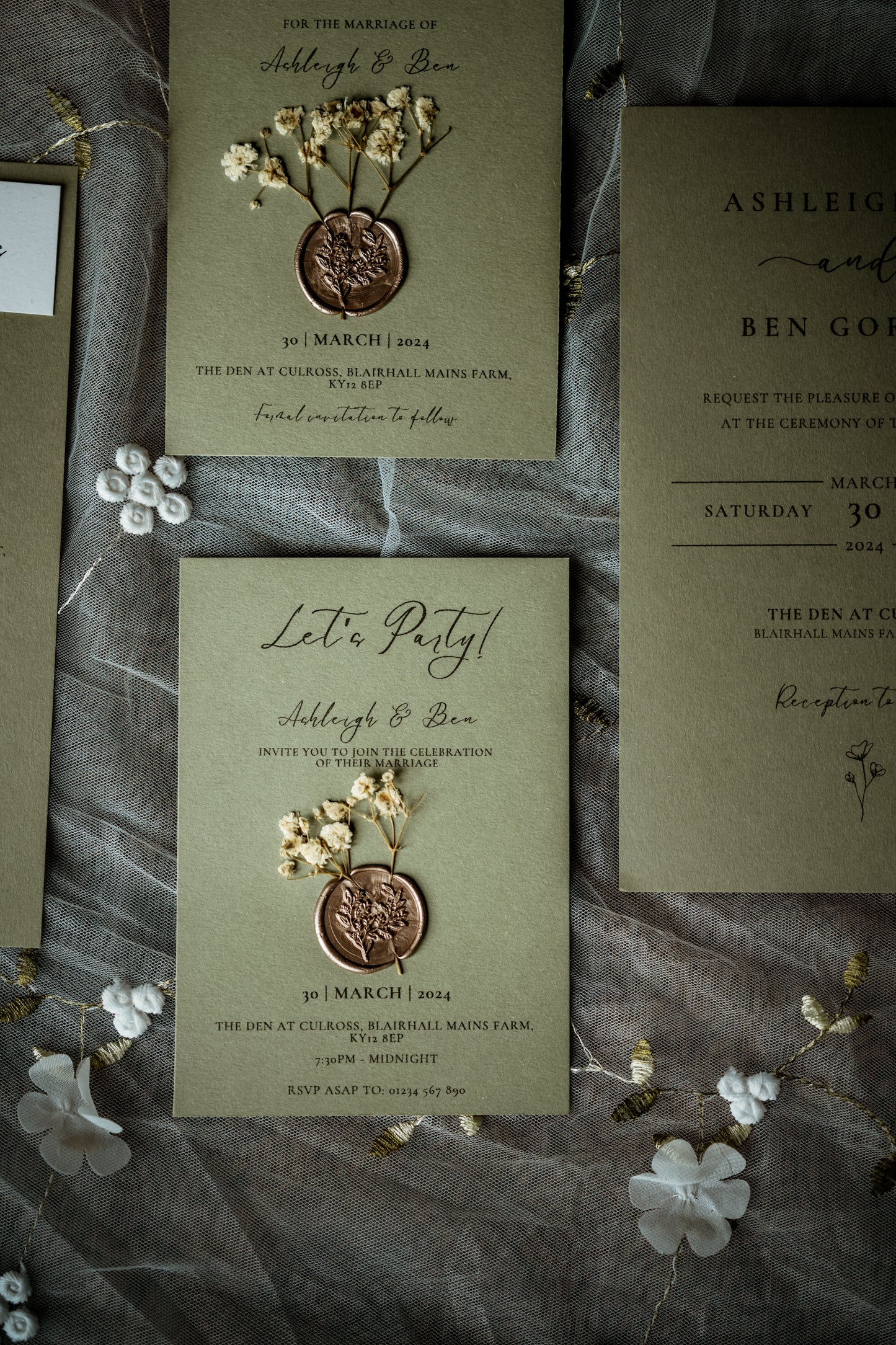 Rustic Sage Green Wedding Evening Invitation - The Culross Suite