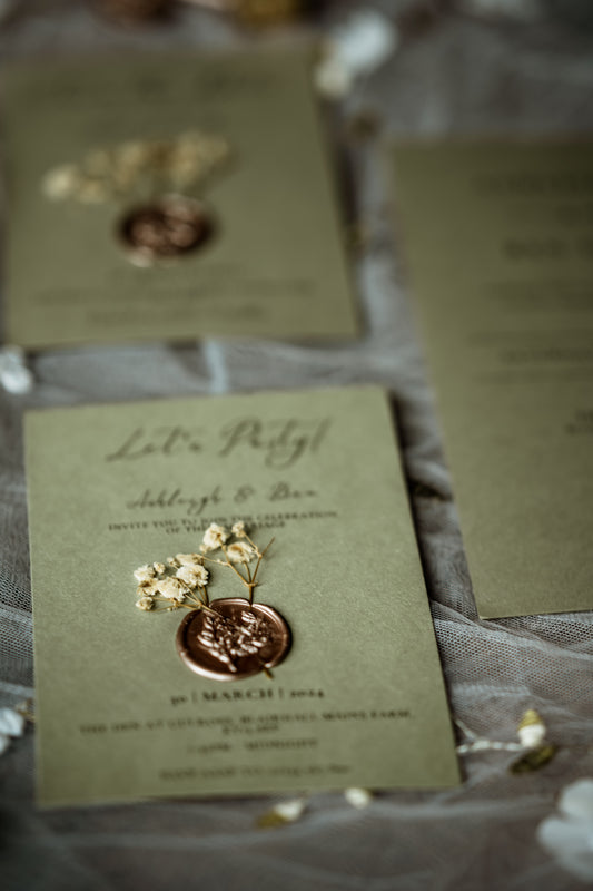 Rustic Sage Green Wedding Evening Invitation - The Culross Suite