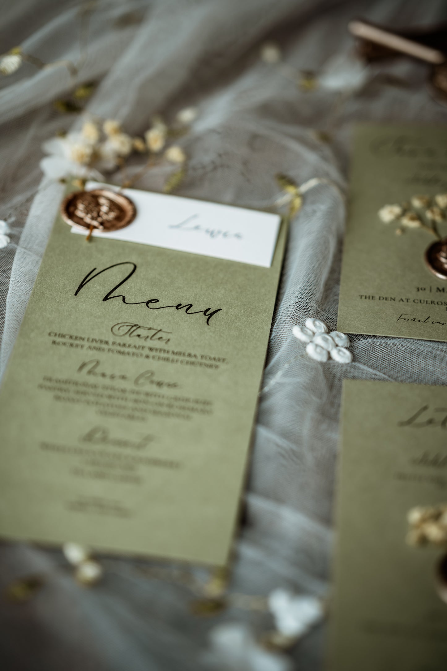 Rustic Sage Green Wedding Personalised Menu - The Culross Suite