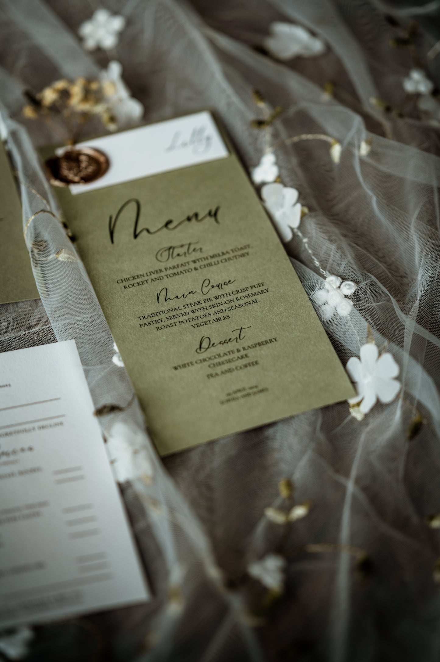 Rustic Sage Green Wedding Personalised Menu - The Culross Suite