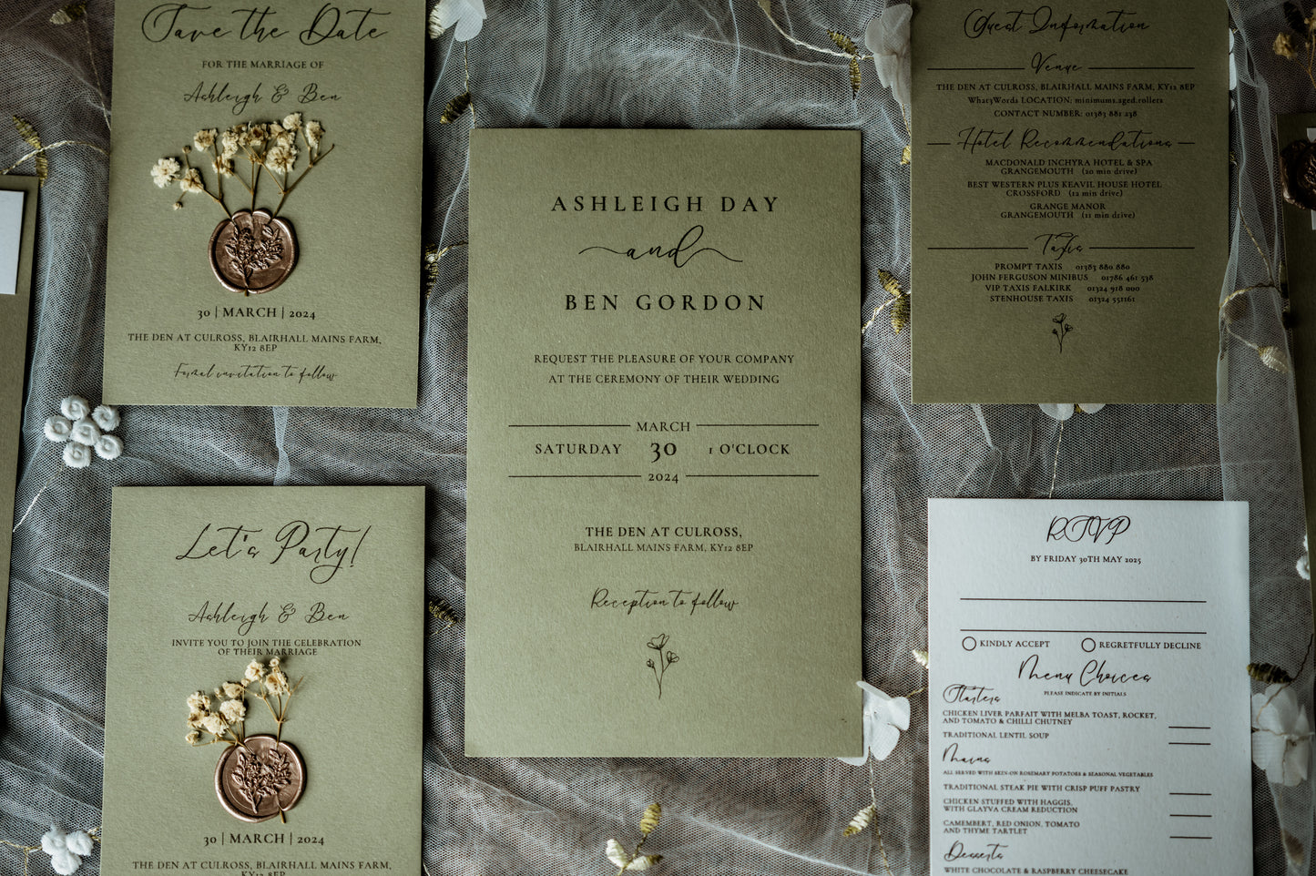 Rustic Sage Green Wedding Save the Date - The Culross Suite