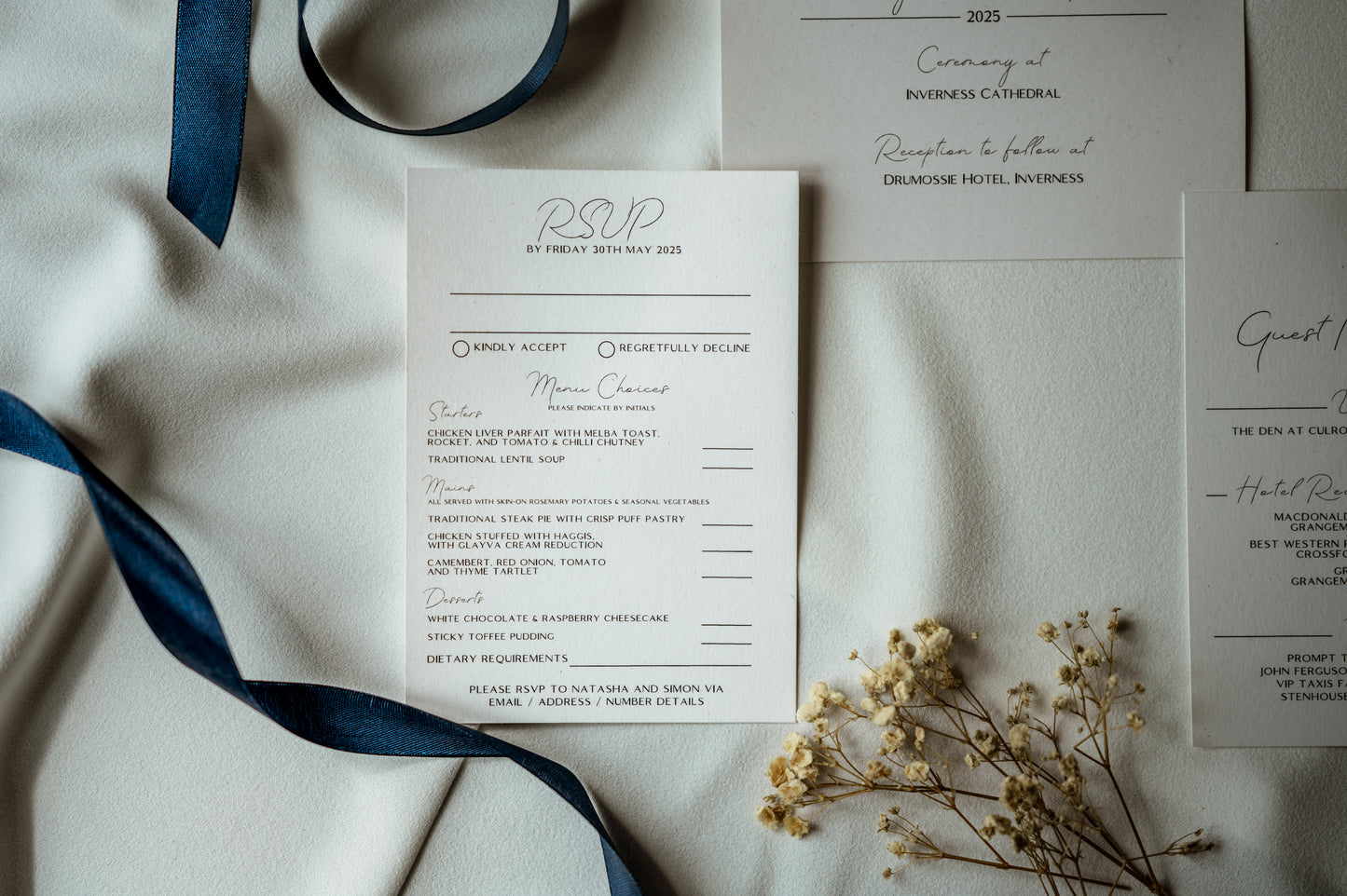 Elegant Rustic Wedding 3-Part Invitation & Envelope - The Caledonia Suite
