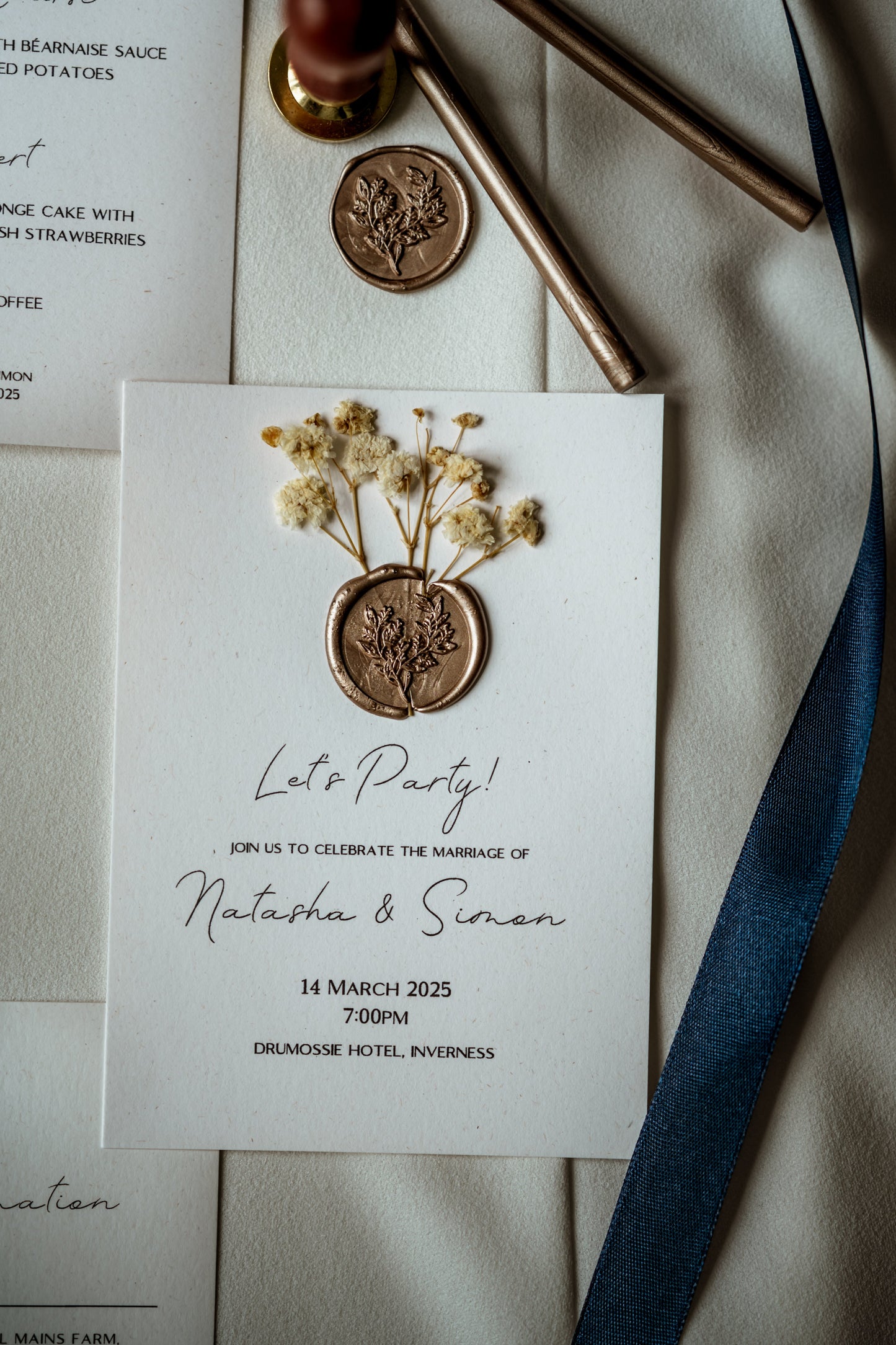 Elegant Rustic Wedding Evening Invitation & Envelope - The Caledonia Suite
