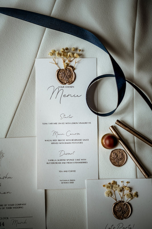 Elegant Rustic Wedding Menu - The Caledonia Suite